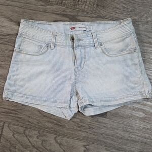 Levi's Women's Light Blue Striped Low Rise Jean Shorts